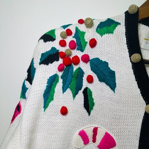 Rare Vintage Marisa Christina Candy Cane Knit Cardigan Ugly Christmas Sweater - Picture 11 of 17